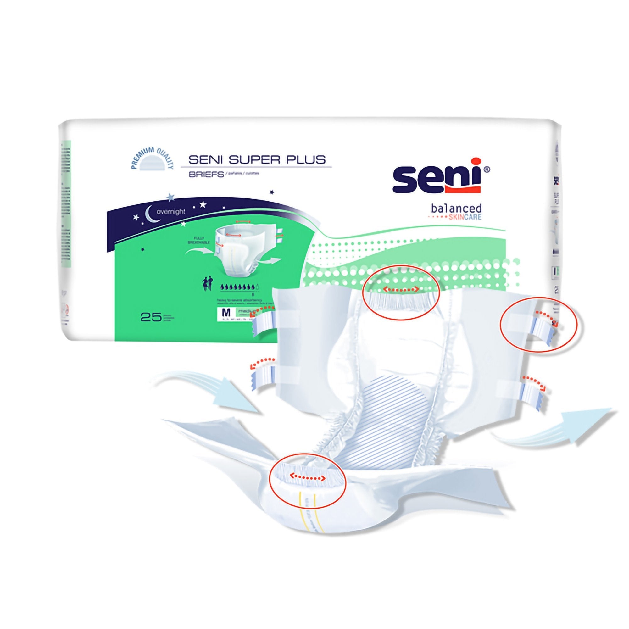 Seni® Super Plus Overnight Heavy Absorbency Incontinence Brief, Regular S-RE25-BP1