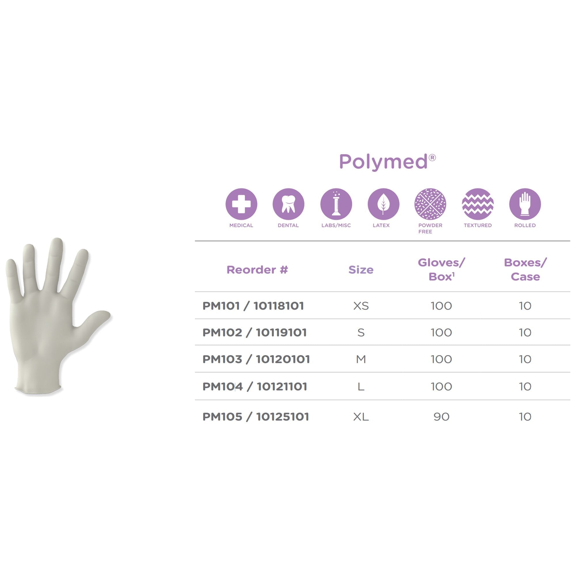 Polymed® Latex Exam Glove, Large, Ivory PM104