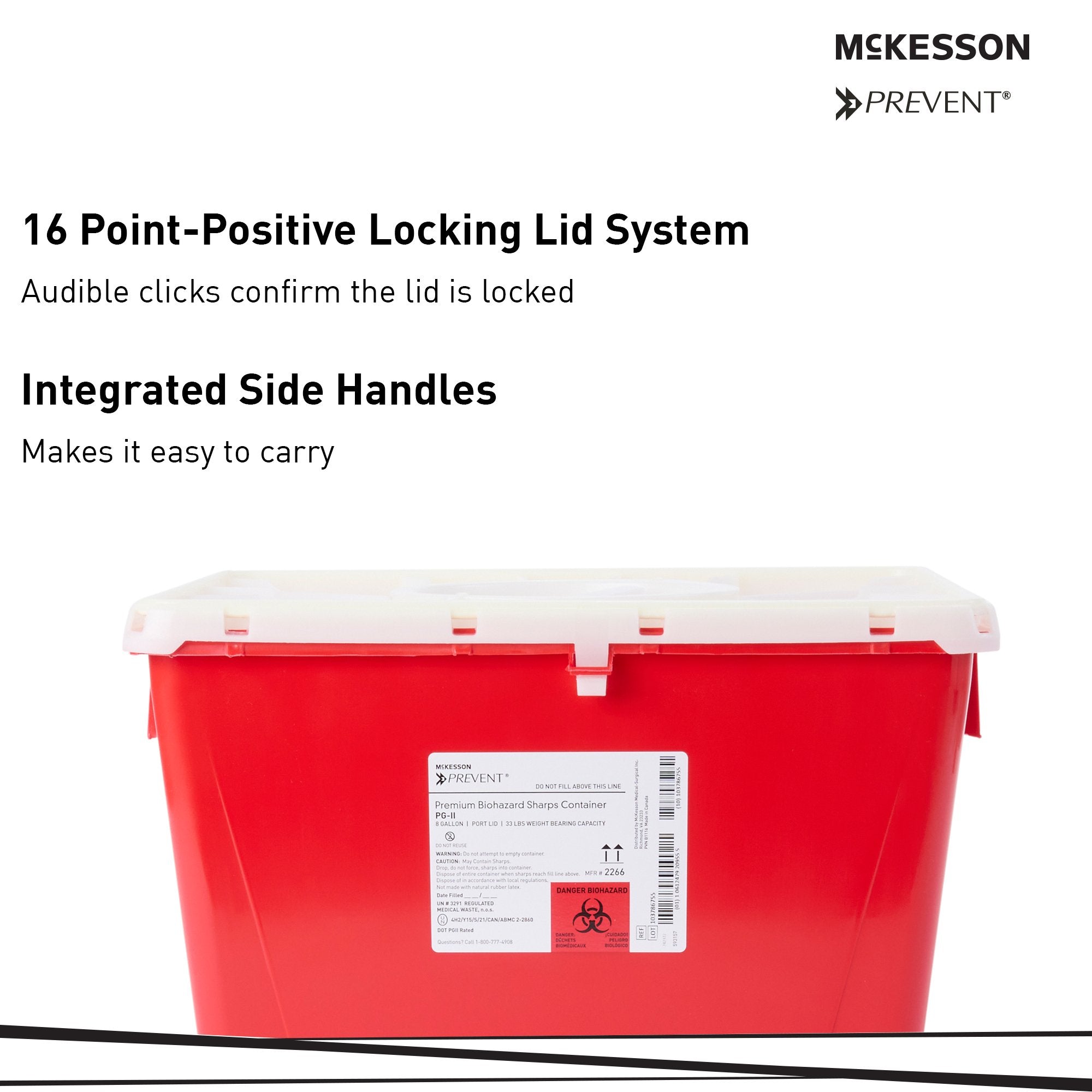 McKesson Prevent® Sharps Container, 8 Gallon, 13-1/2 x 17-3/10 x 13 Inch 2266