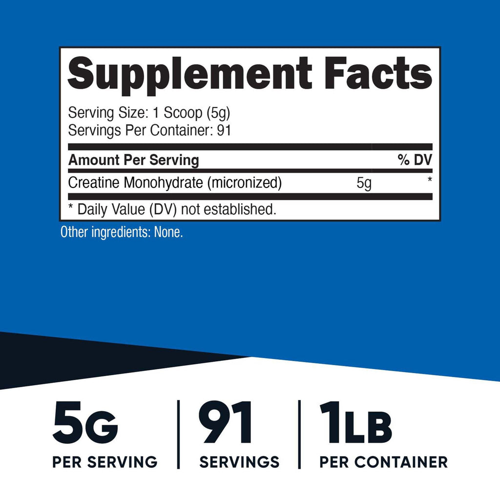 Oral Supplement Nutricost Creatine Monohydrate Unflavored Powder 1 lb. Canister NCW015309