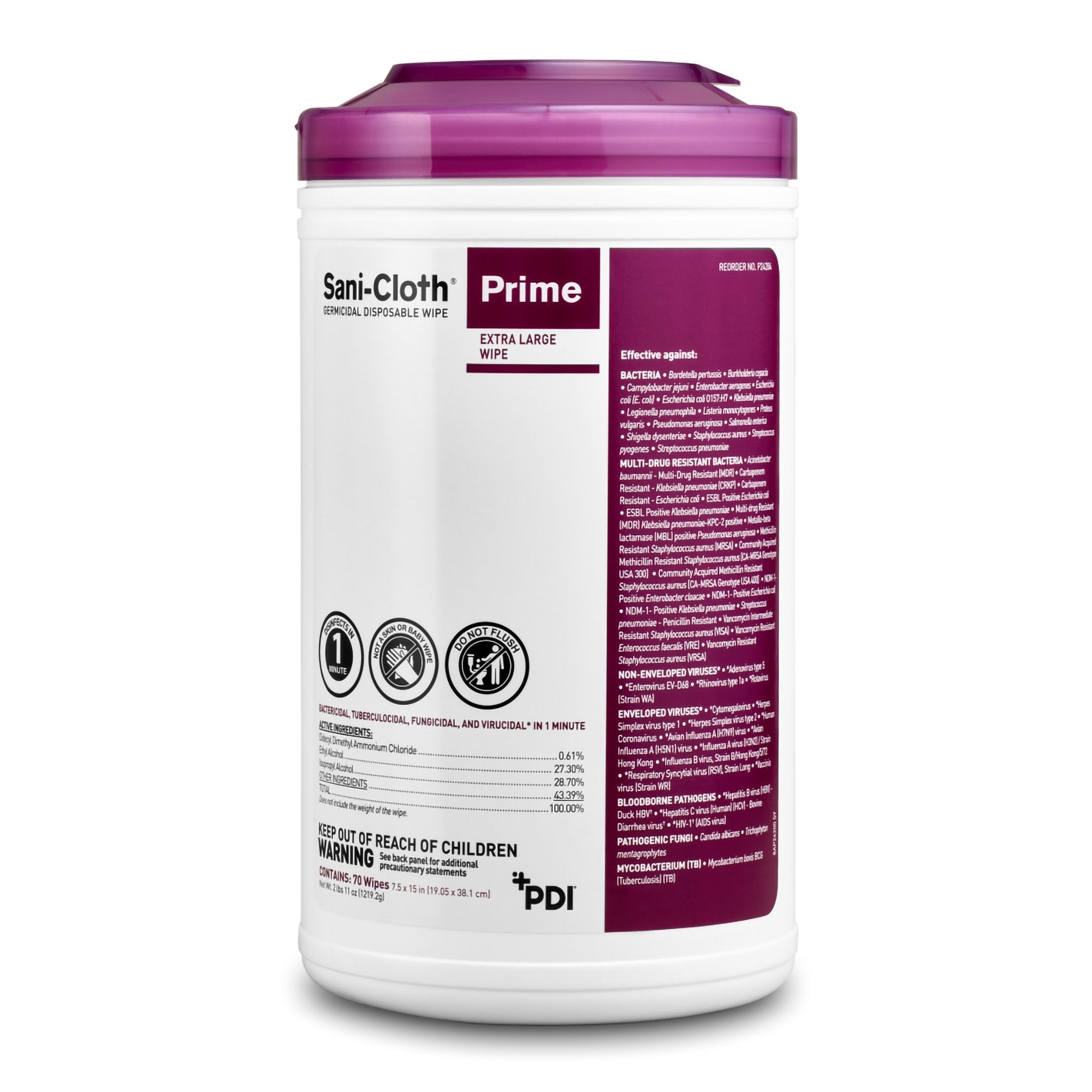 Sani-Cloth® Prime Extra Large Germicidal Disinfectant Wipes, 7.5 x 15 Inch P24284