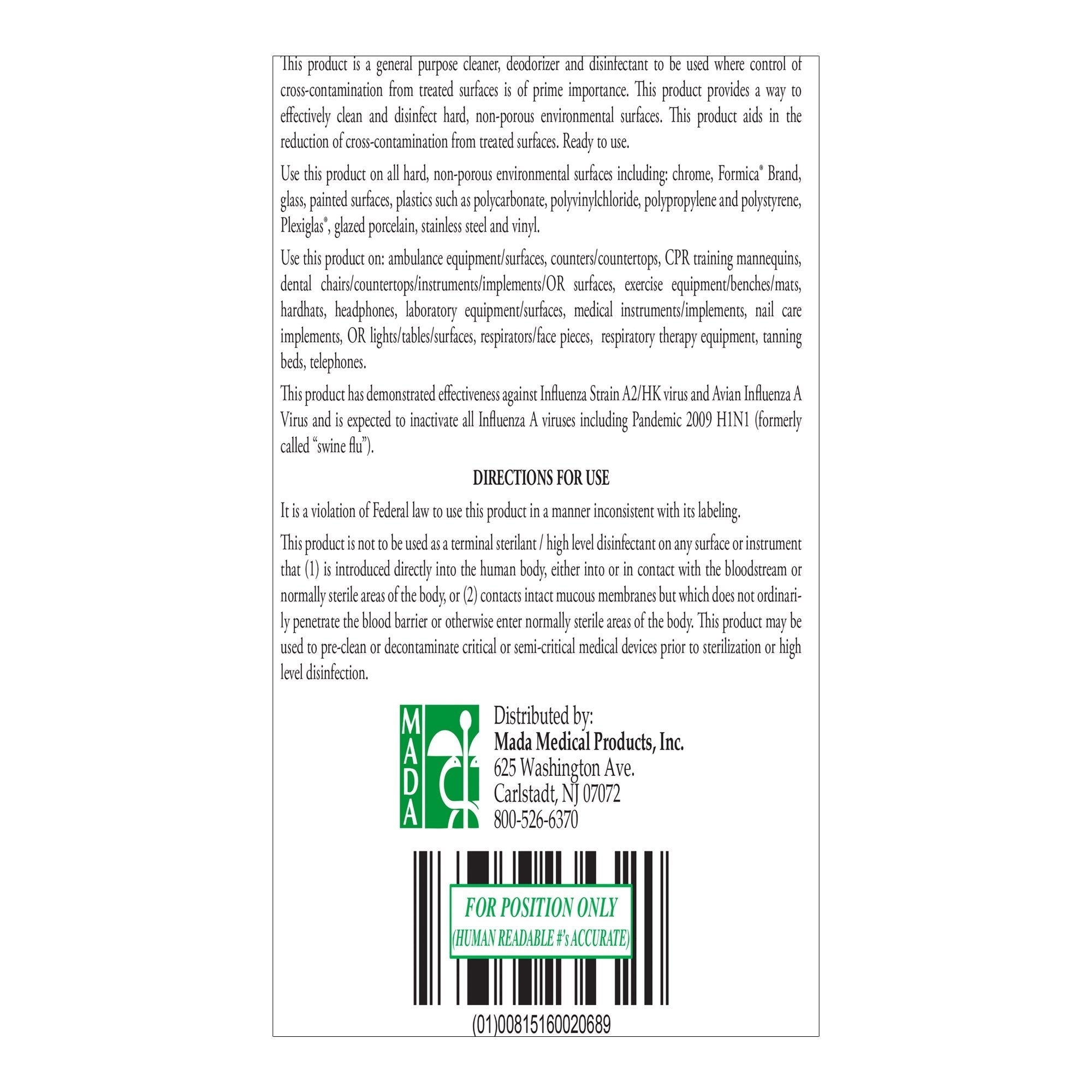 MadaCide-FD® Surface Disinfectant Cleaner, 1 gal. 7021