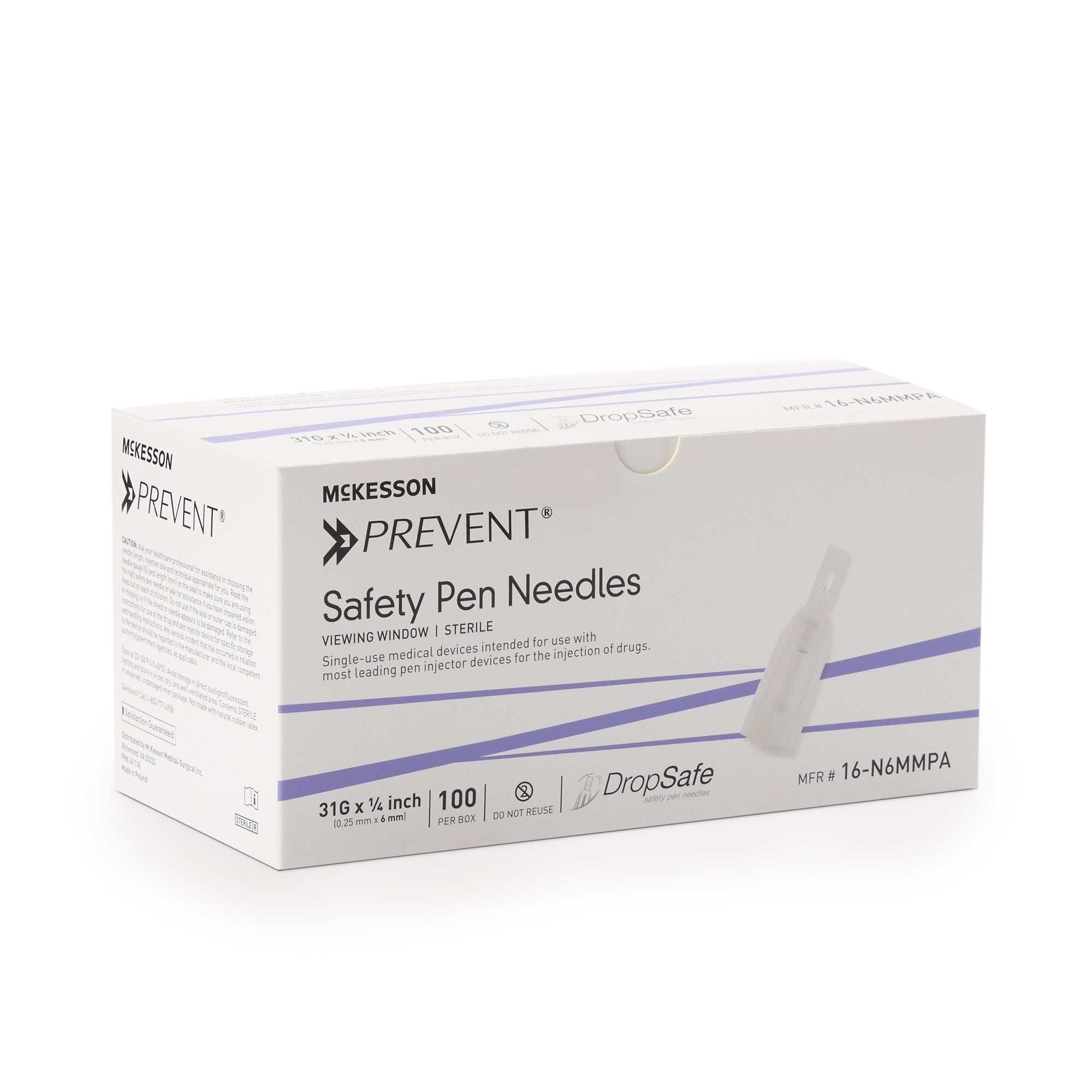 McKesson Prevent® Safety Insulin Pen Needle, 31 Gauge, 6 mm Length 16-N6MMPA