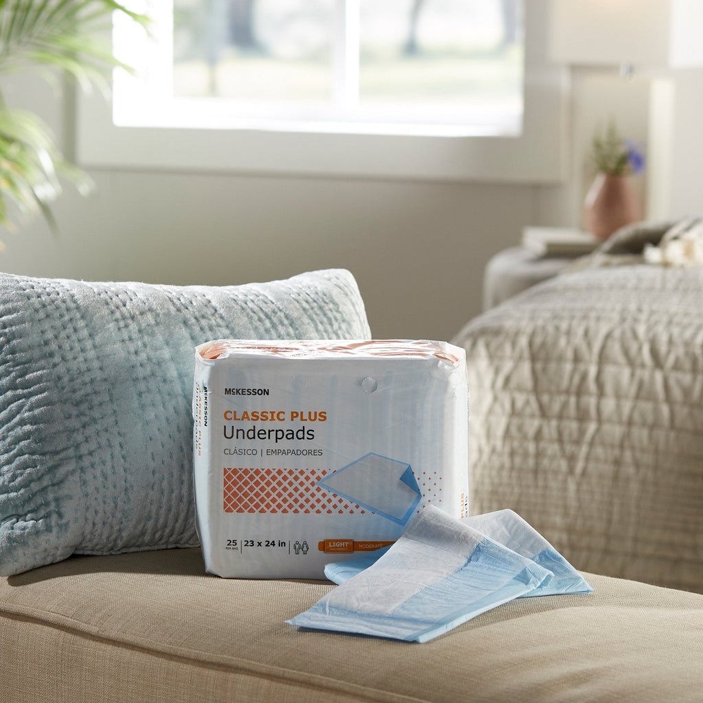 McKesson Classic Plus Light Absorbency Underpads, 23 x 24 Inch UPLT2324