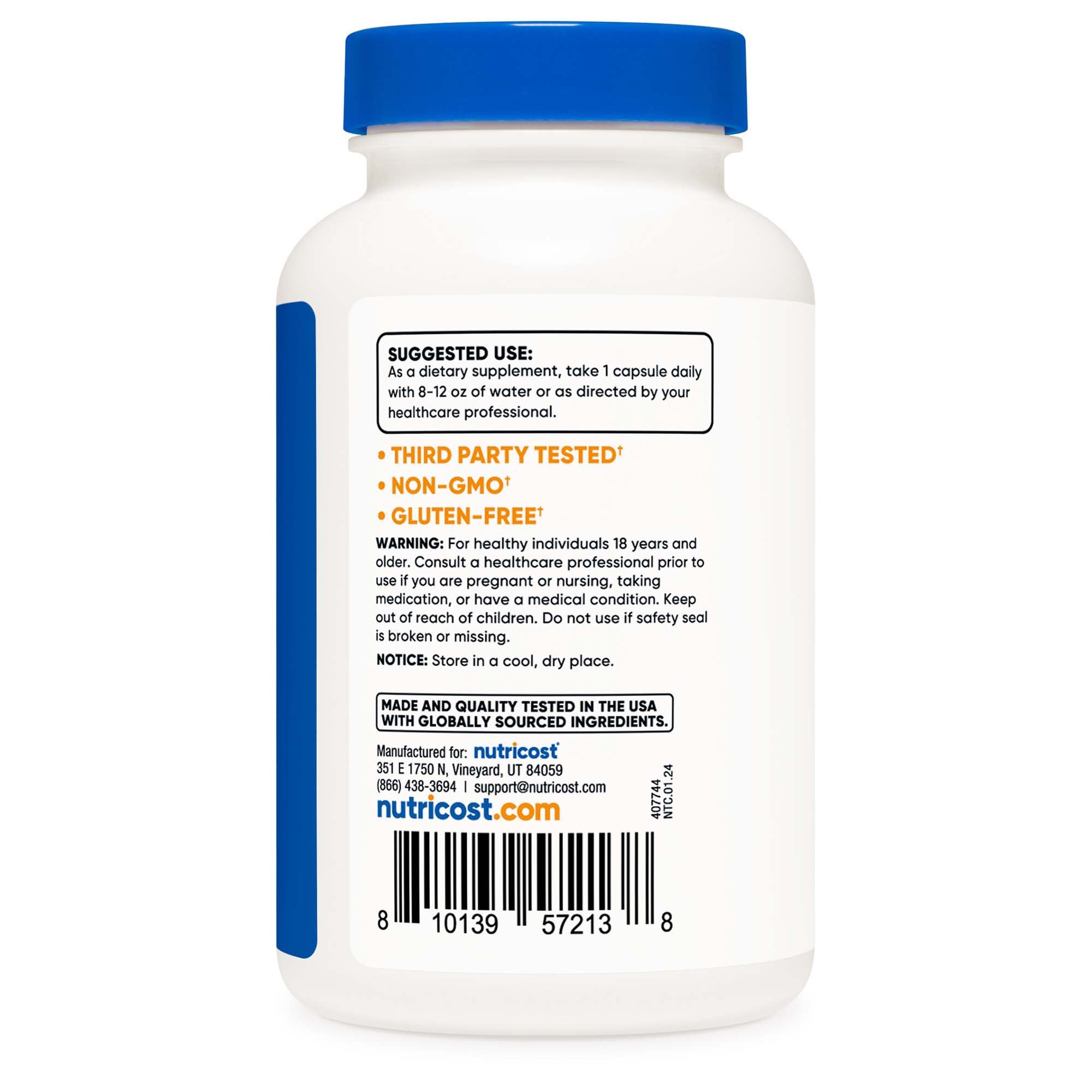 Dietary Supplement nutricost® Ashwagandha Root 600 mg Strength Capsule 120 Per Bottle NTC147101