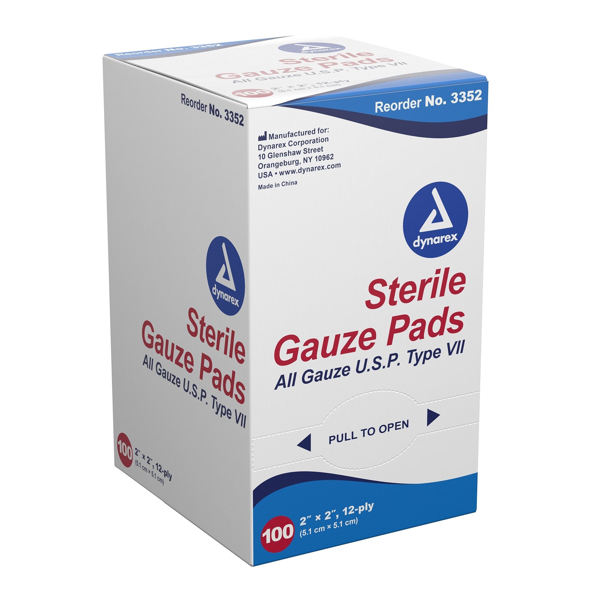 dynarex® Sterile Gauze Sponge, 2 x 2 Inch, 12-Ply 3352