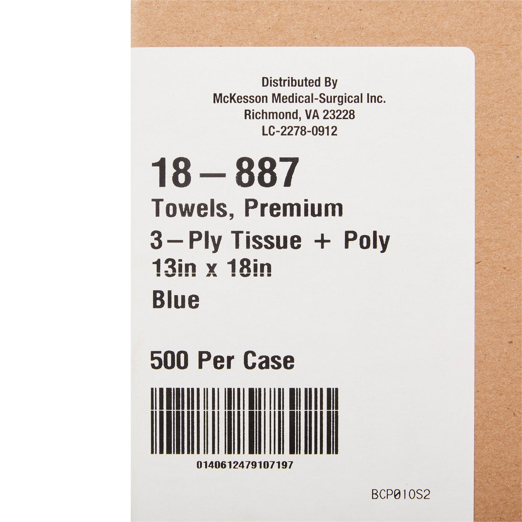 McKesson Premium Nonsterile Blue Procedure Towel, 13 x 18 Inch 18-887