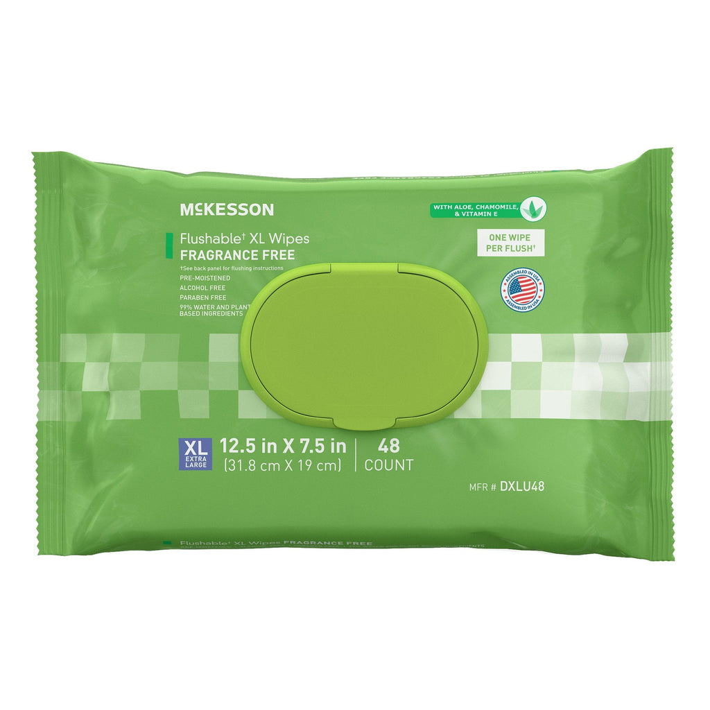 McKesson Flushable* Wet Wipes XL - Unscented, 48 Wipes per Pack DXLU48