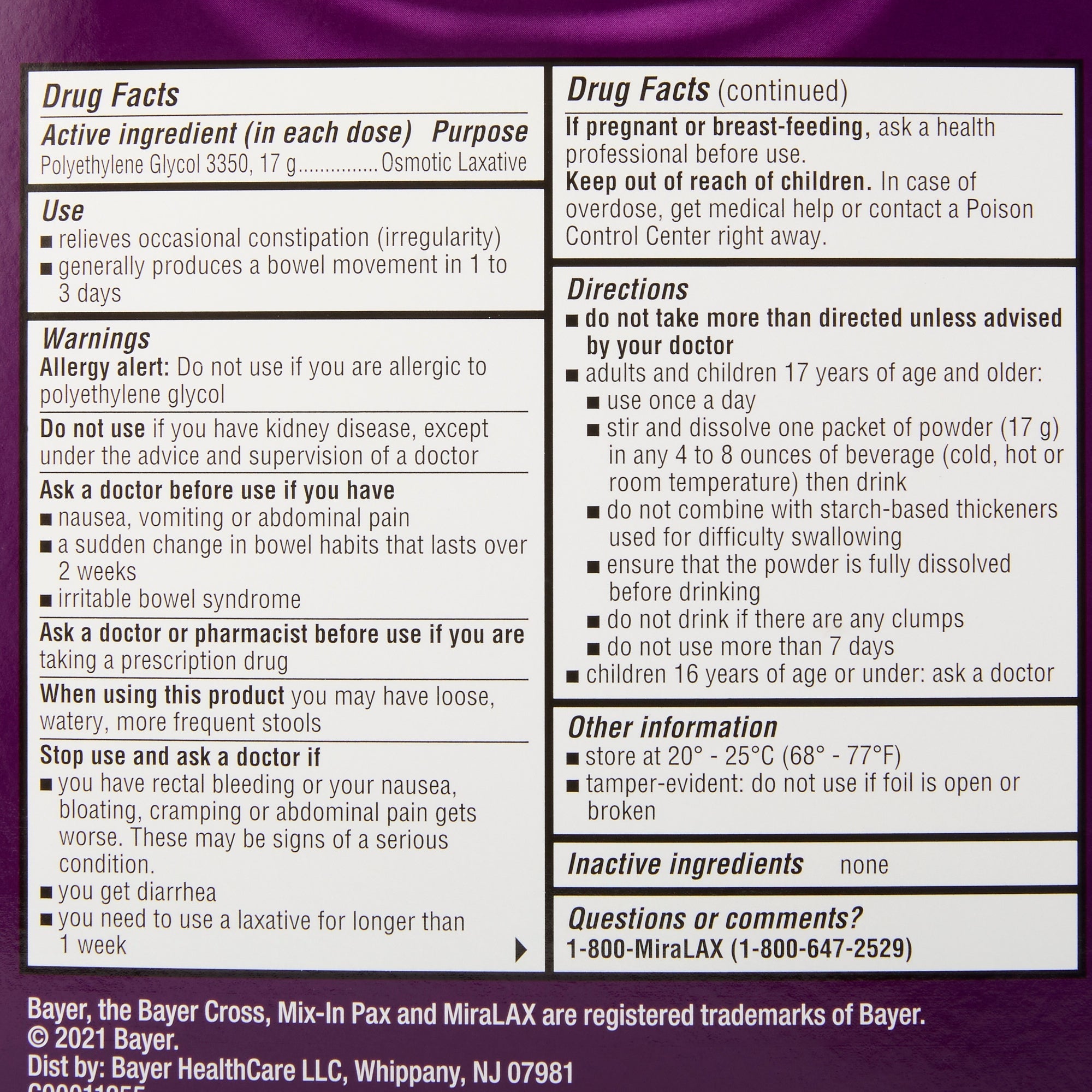 MiraLAX® Polyethylene Glycol 3350 Laxative 11523726808