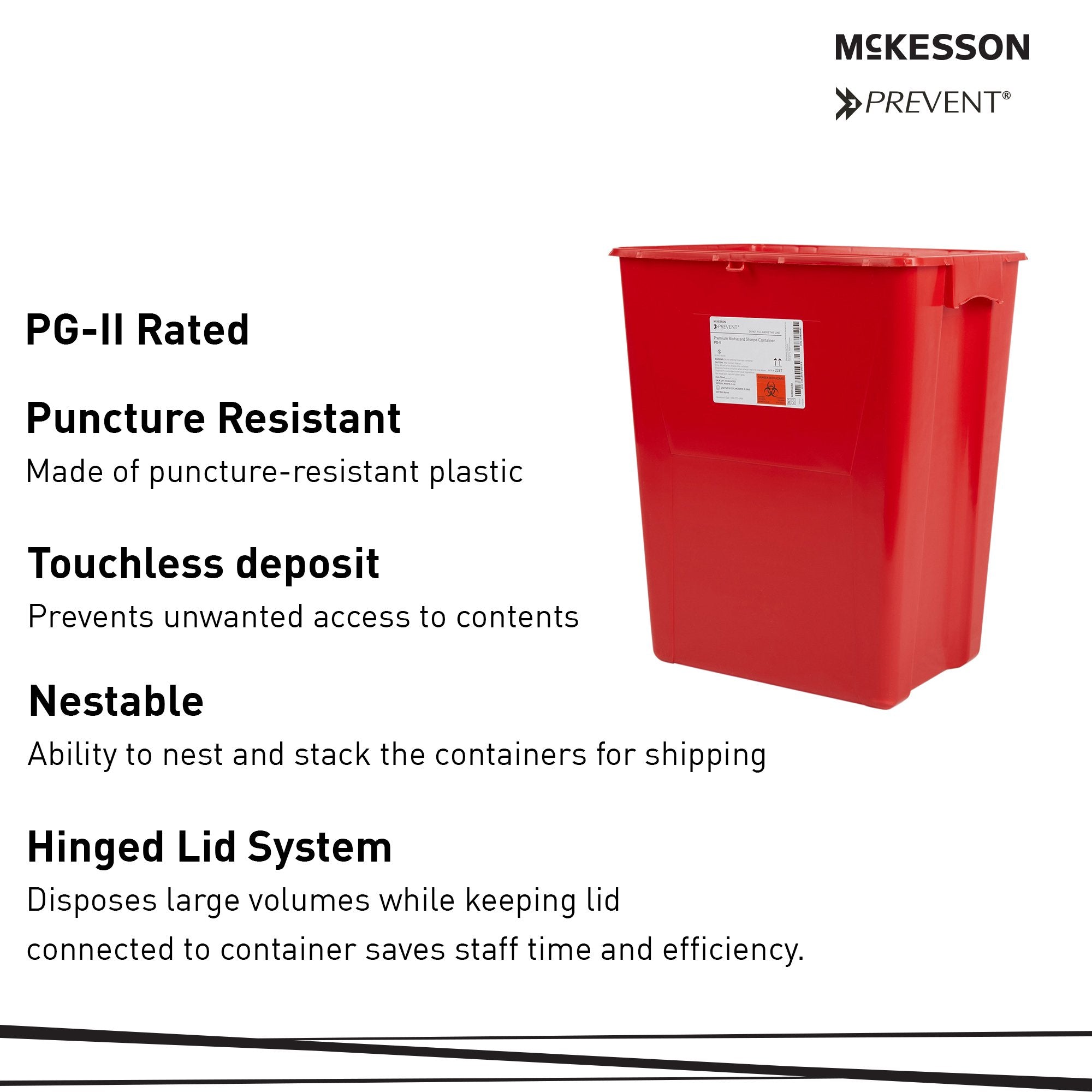 McKesson Prevent® Sharps Container, 18 Gallon, 24-3/5 x 17-3/10 x 13 Inch 2268