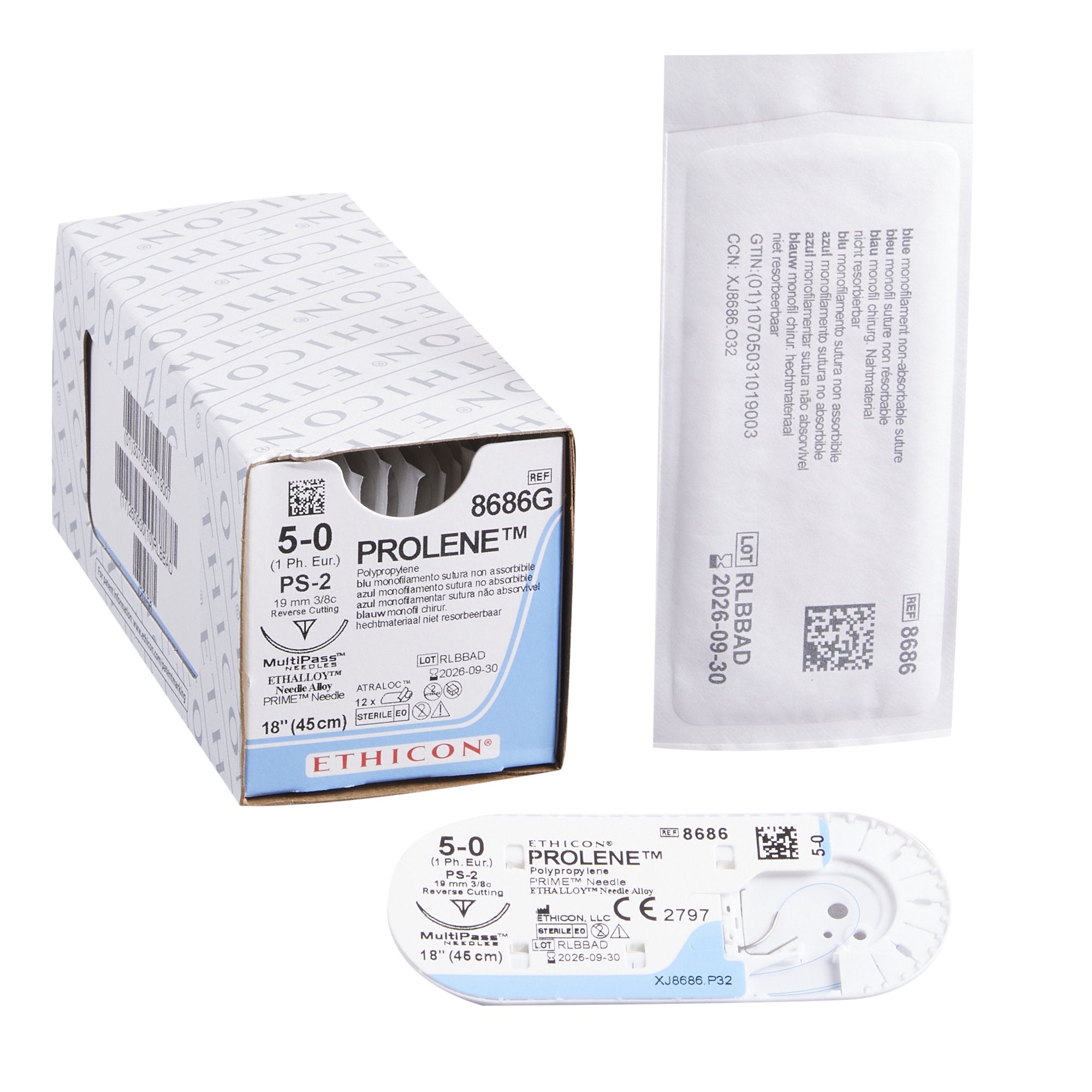 Nonabsorbable Suture with Needle Prolene™ Polypropylene PS-2 3/8 Circle Precision Reverse Cutting Needle Size 5-0 Monofilament - 8686G