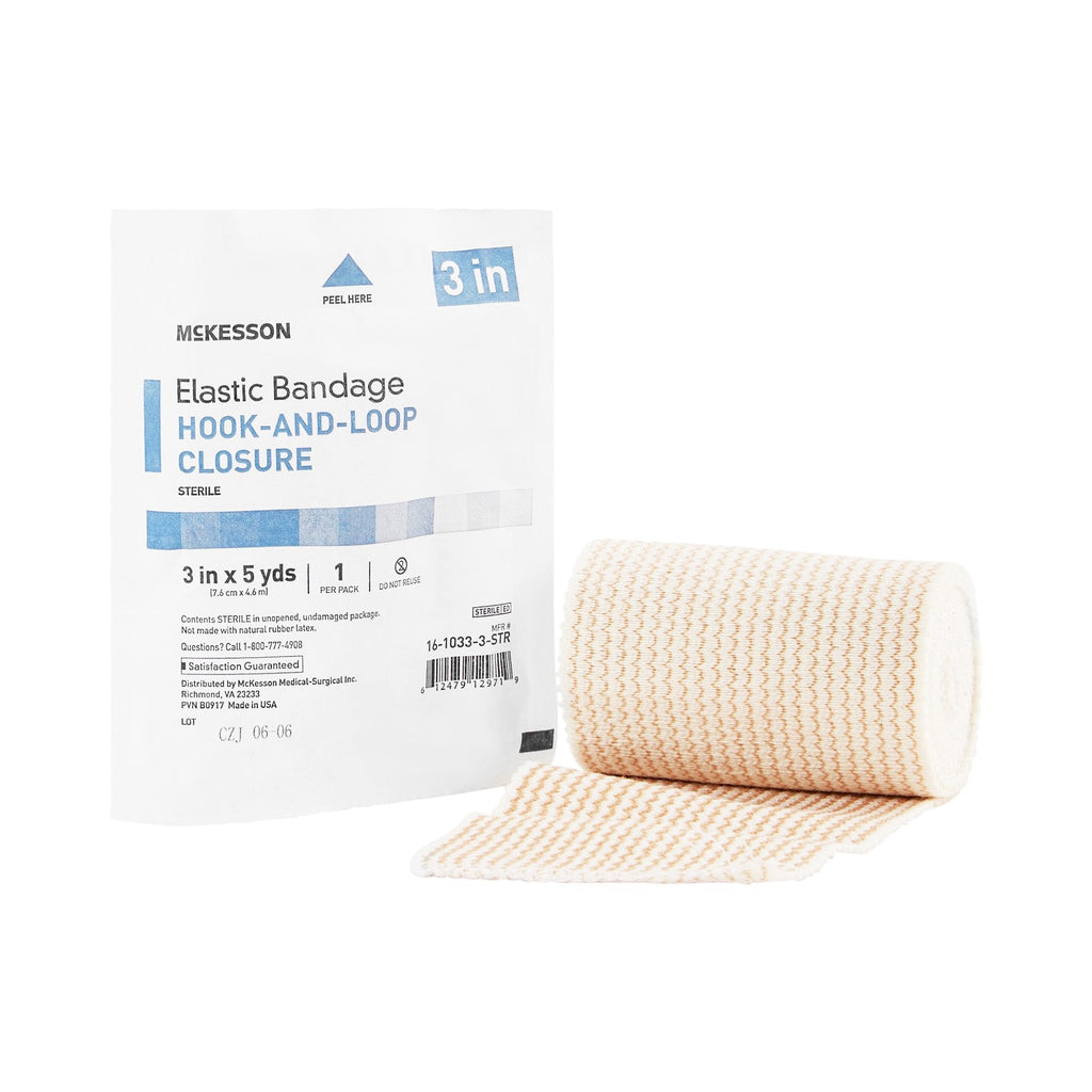 McKesson Hook and Loop Closure Elastic Bandage, 3 Inch x 5 Yard 16-1033-3-STR