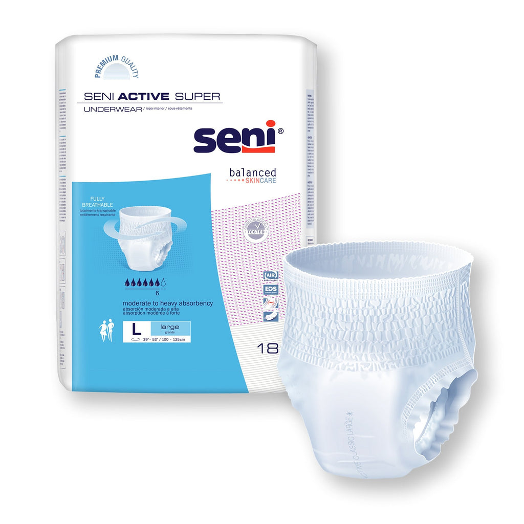 Seni® Active Super Moderate to Heavy Absorbent Underwear, Large S-LA18-AS1