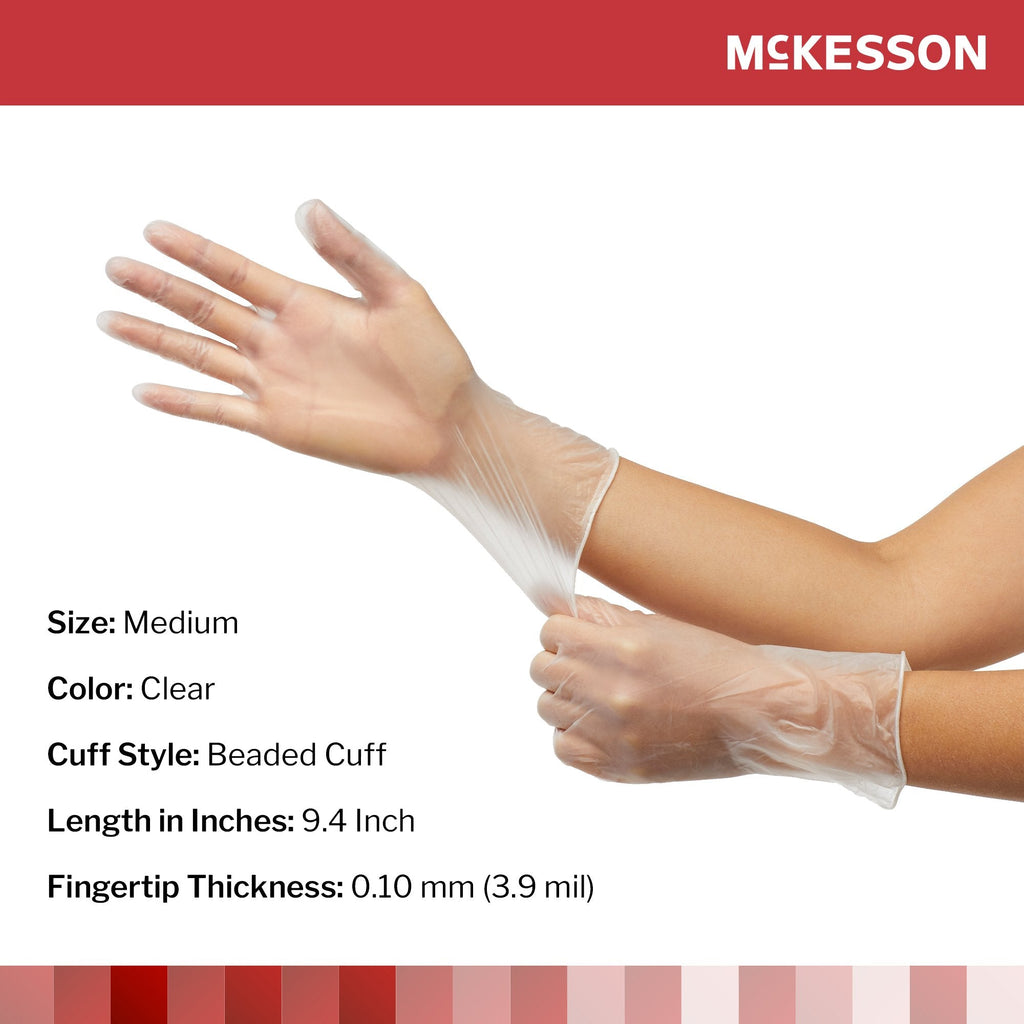 McKesson Confiderm® Vinyl Exam Glove, Medium, Clear 14-166
