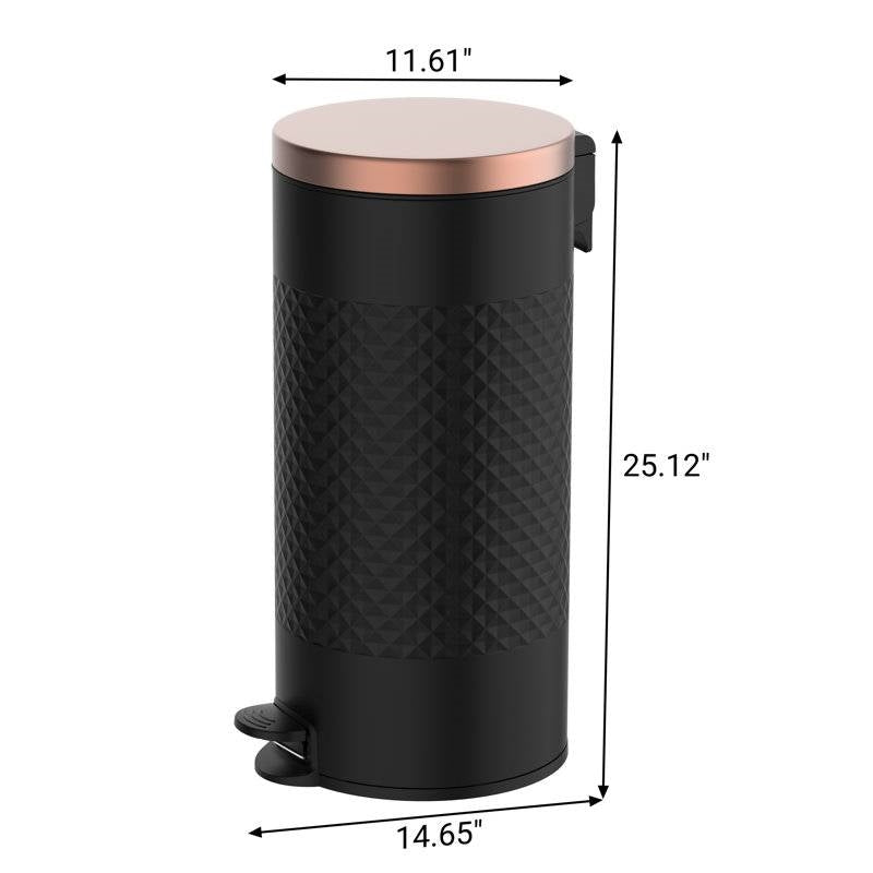 Hands Free Black/Gold Metal Step On Trash Can - 8 Gallons