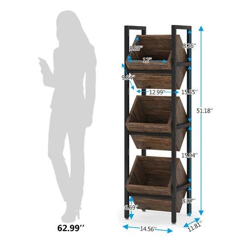 Black Industrial Farmhouse 3 Bin 36 Bottle Wine Rack Storage Display Shelf