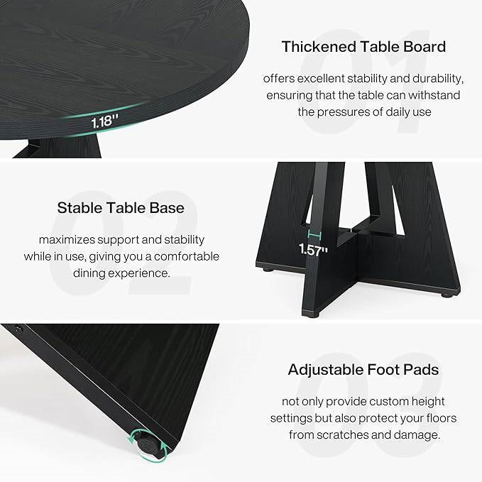 Modern Farmhouse 47-inch Round Kitchen Dining Table in Black Wood Finish