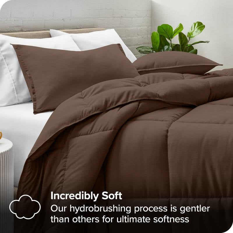 Queen size 3-Piece Down Alternative Microfiber Comforter Set in Chocolate Brown