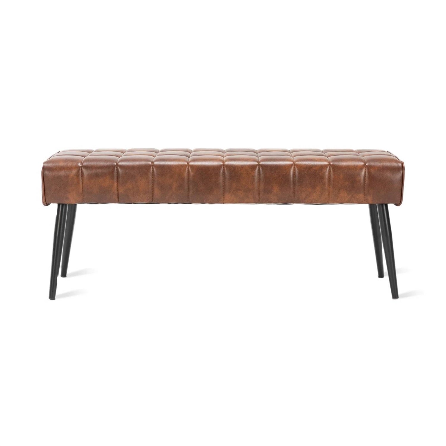 Mid-Century Modern Bedroom Bench with Brown PU Leather Seat and Tapered Legs