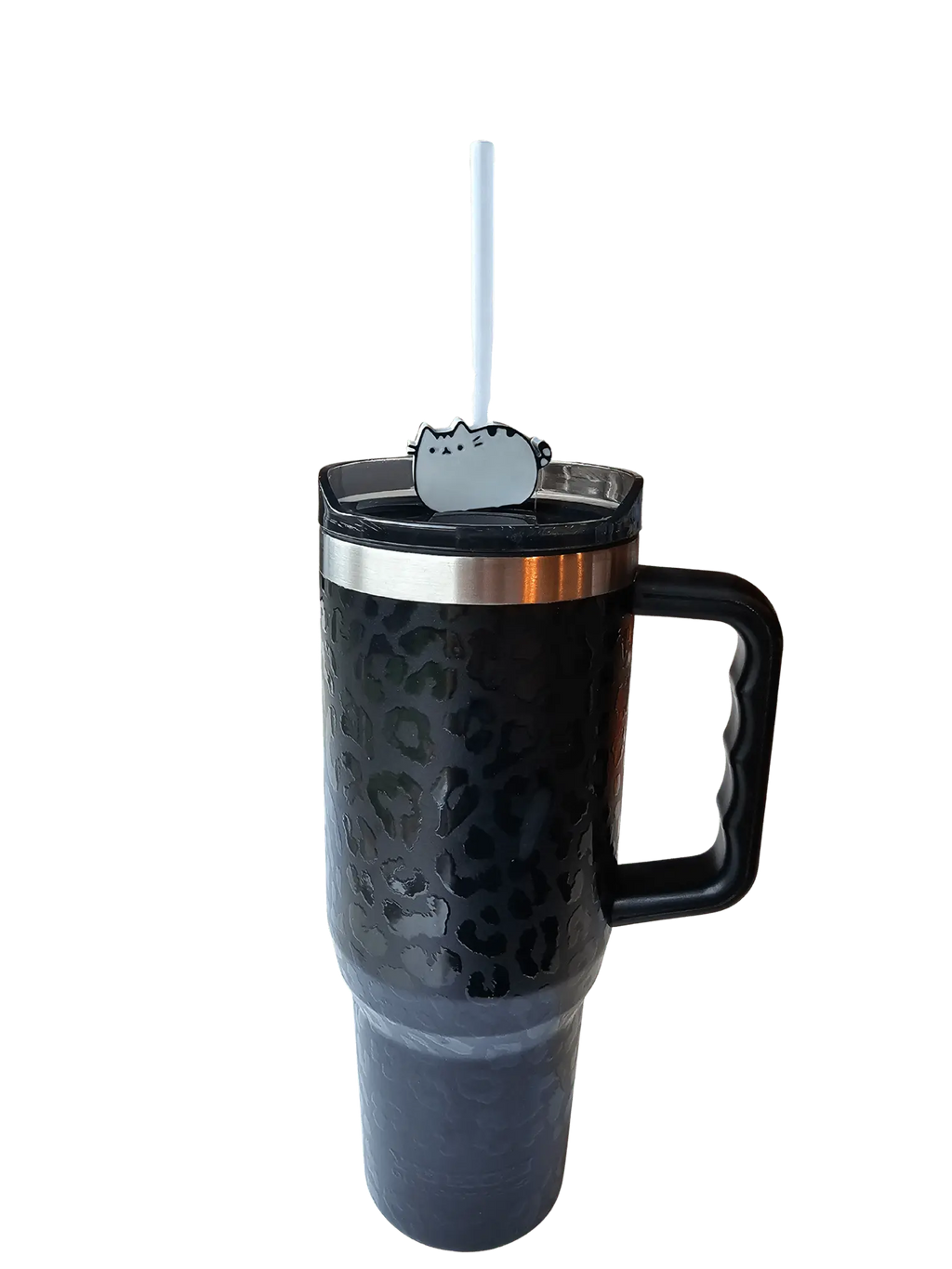 Chonky Cat Straw Topper – Holographic Gray | 3D-Printed Straw Topper (Wholesale) Pack of 10