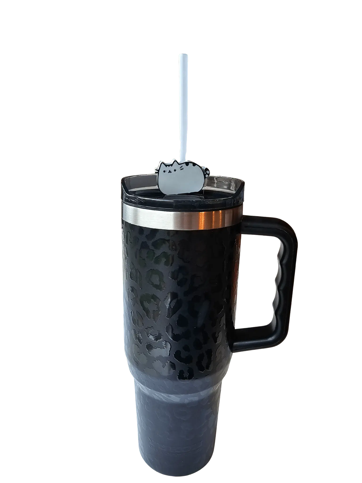 Chonky Cat Straw Topper – Holographic Gray | 3D-Printed Straw Topper (Wholesale) Pack of 10