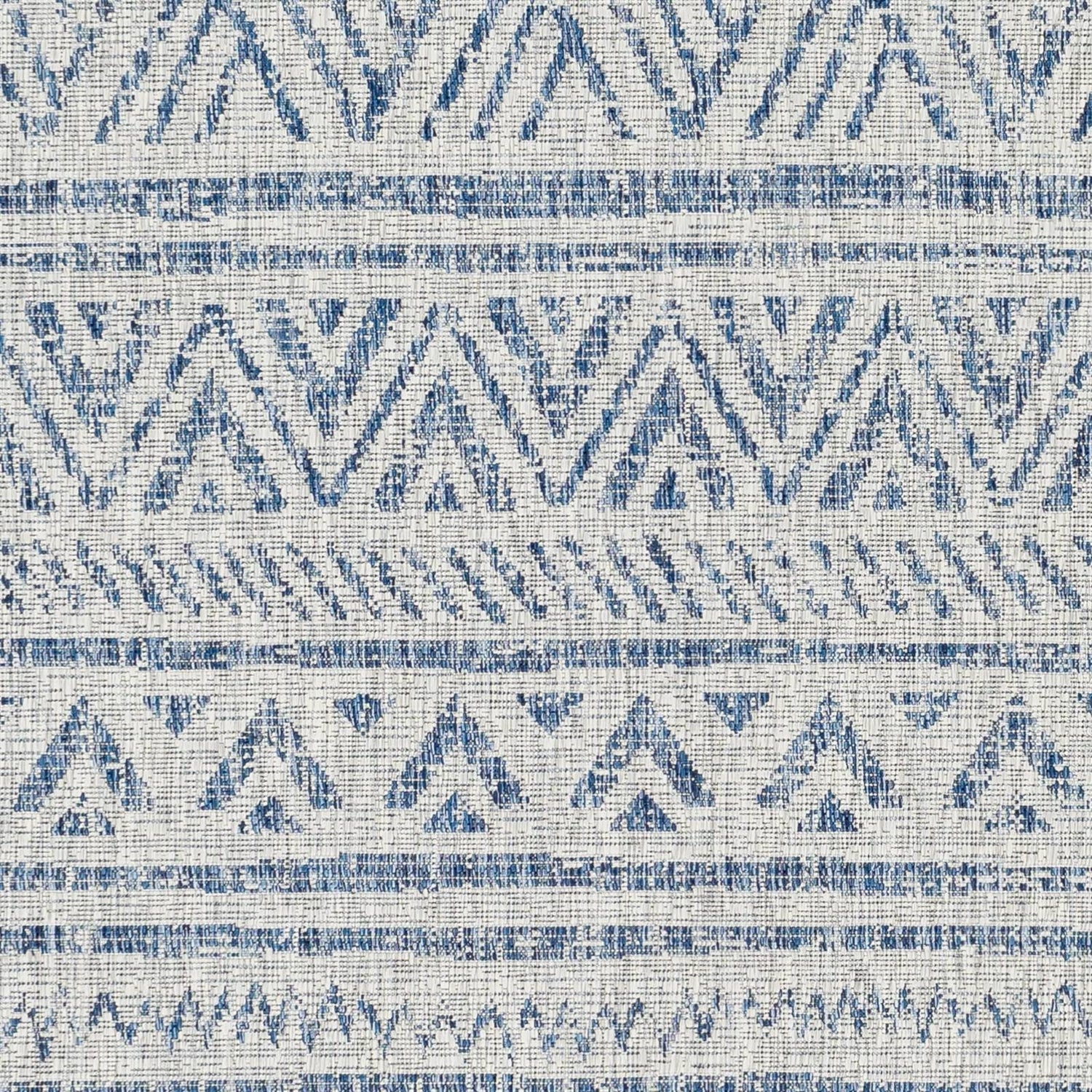 5 ft. x 7.5 ft. Blue Grey Chevron Coastal Boho Style Indoor Outdoor Area Rug