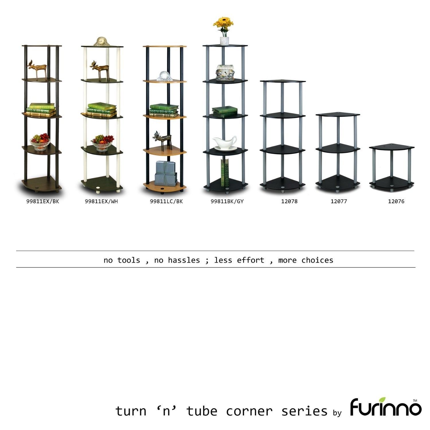 5-Tier Corner Display Shelf Bookcase in Espresso & Black