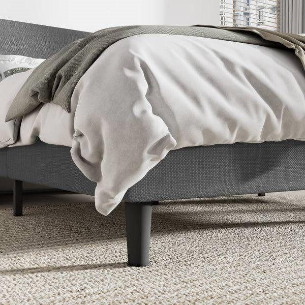 Full Size Grey Linen Blend Upholstered Platform Bed with Wingback Headboard
