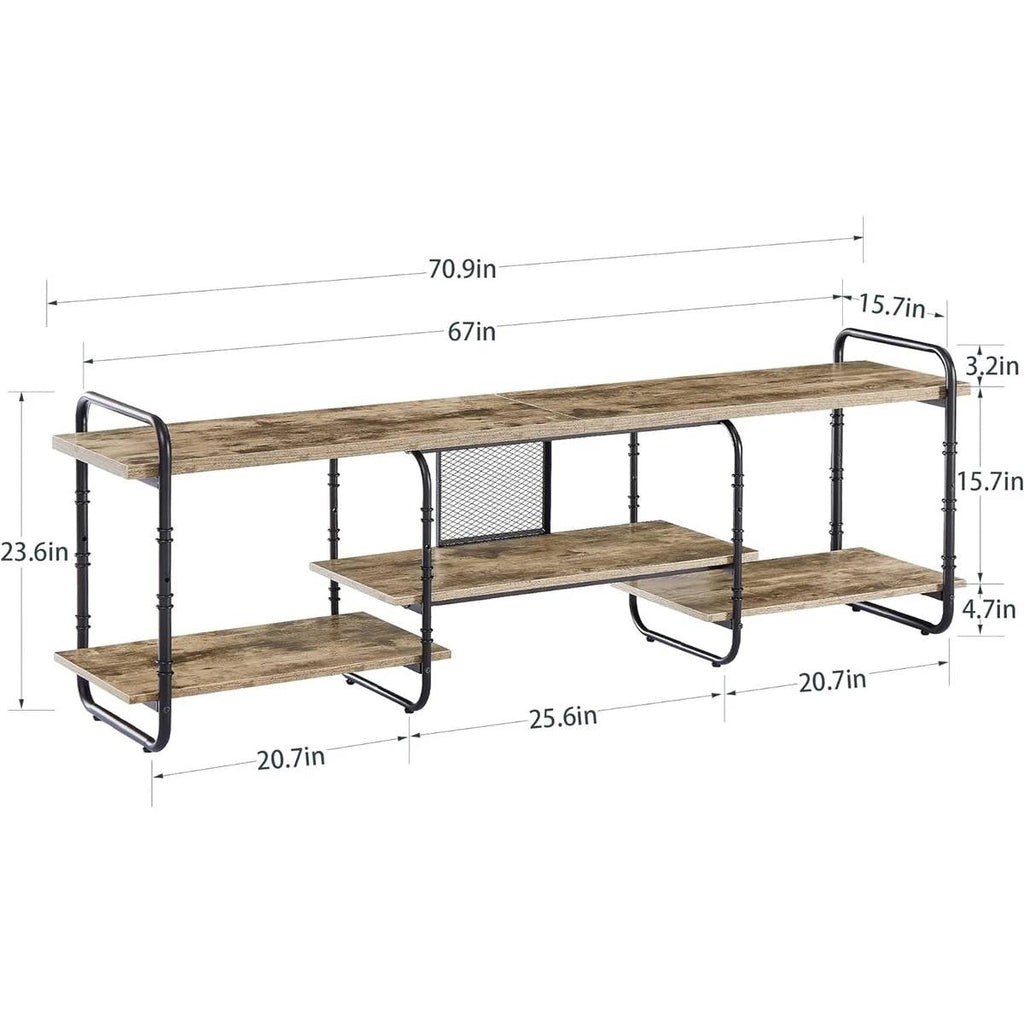 Modern Grey Wood Black Metal Entertainment Center TV Stand for TV up to 75-inch