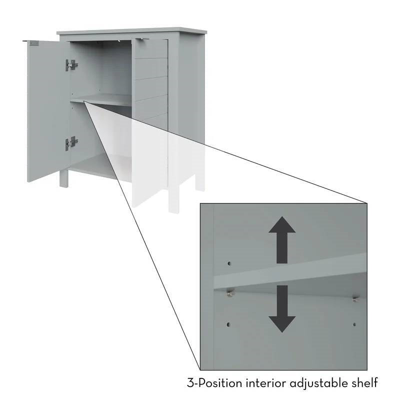 Bathroom Linen Cabinet with Storage Shelf in Grey Wood Finish