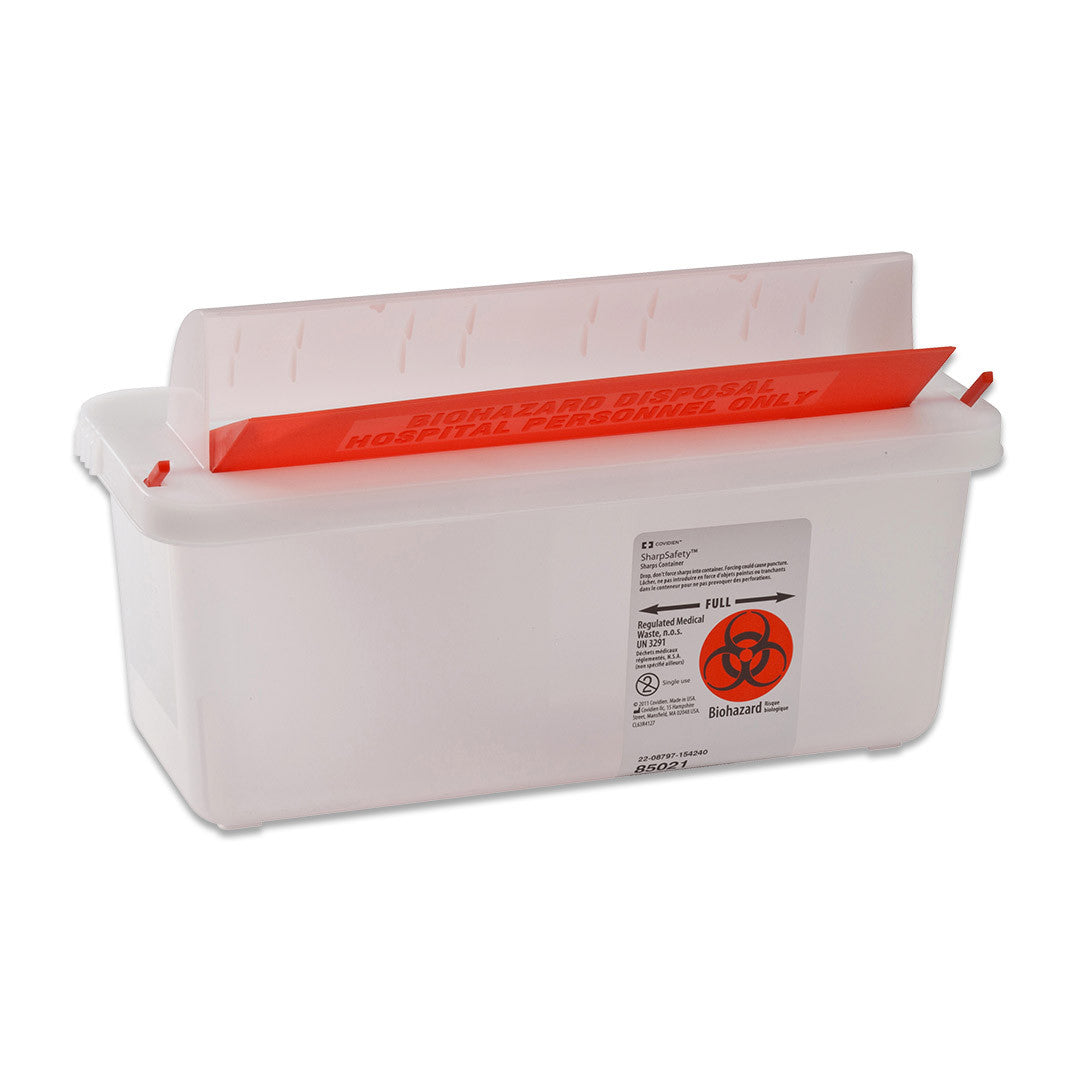 Sharps Container In-Room™ Translucent Red Base 11 H X 10-3/4 W X 4-3/4 D Inch Horizontal Entry 1.25 Gallon - 85131