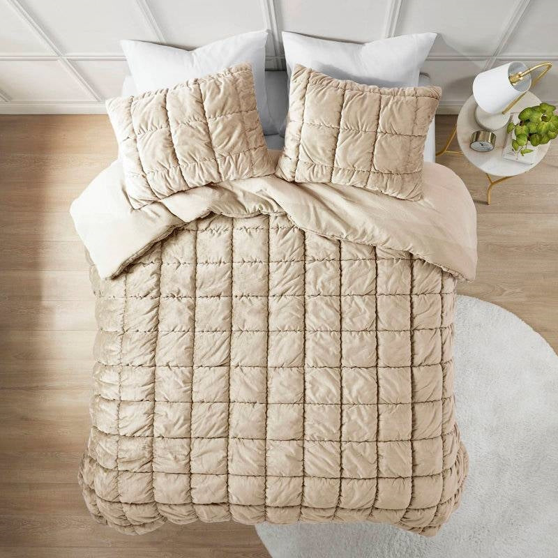 Full/Queen Beige Velvety Soft Down Alternative Comforter Set