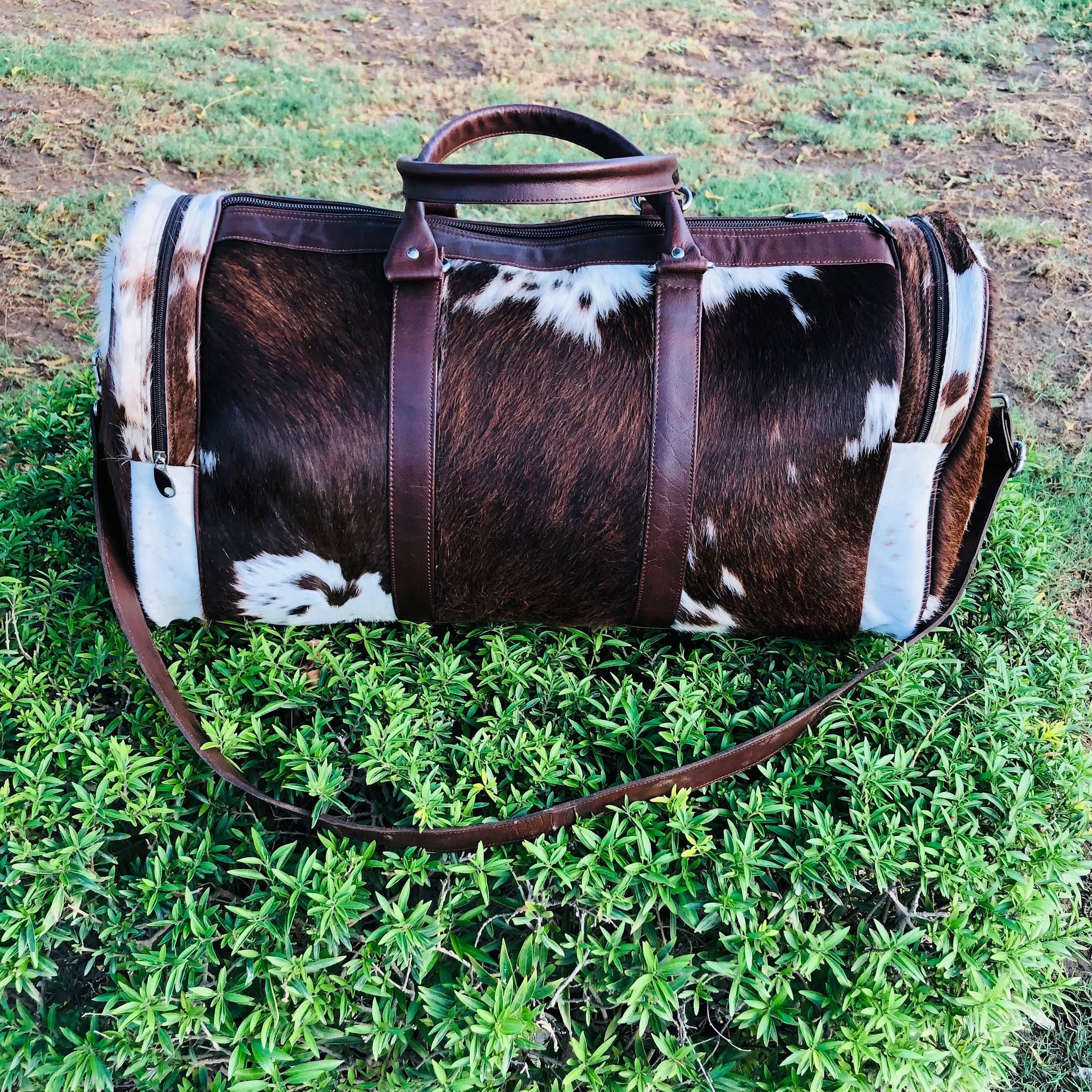 Large Cowhide Duffel Bag, Genuine Leather Overnight Travel Tote, Unique Birthday Gift for Him or Her