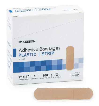 Adhesive Strip McKesson 1 X 3 Inch Plastic Rectangle Tan Sterile - 16-4821