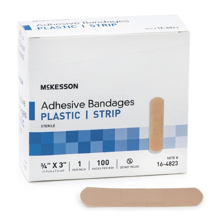 Adhesive Strip McKesson 3/4 X 3 Inch Plastic Rectangle Tan Sterile - 16-4823