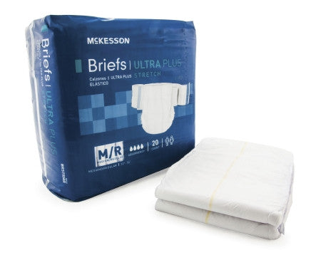 Unisex Adult Incontinence Brief McKesson Ultra Plus Stretch Medium Disposable Heavy Absorbency - BRSTRMR