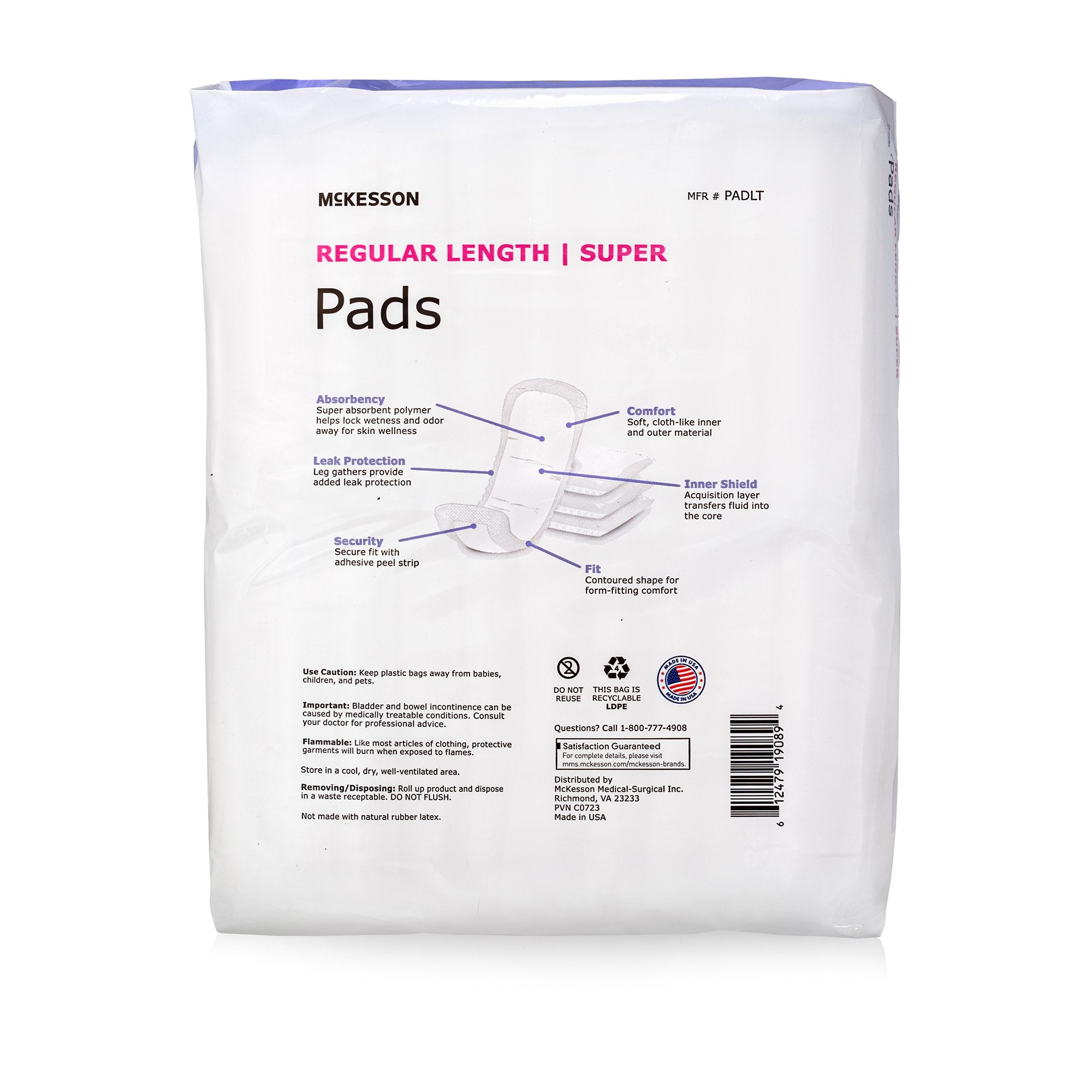 Bladder Control Pad McKesson Super 10 Inch Length Moderate Absorbency Polymer Core One Size Fits Most - PADLT