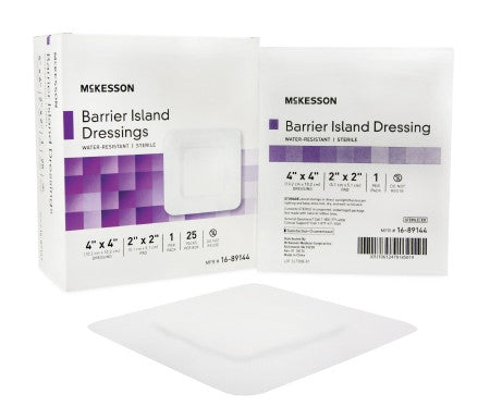 Barrier Island Composite Dressing McKesson 4 X 4 Inch Square Sterile Water Resistant Film Backing - 16-89144