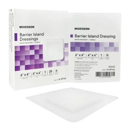 Barrier Island Composite Dressing McKesson 6 X 6 Inch Square Sterile Water Resistant Film Backing - 16-89166