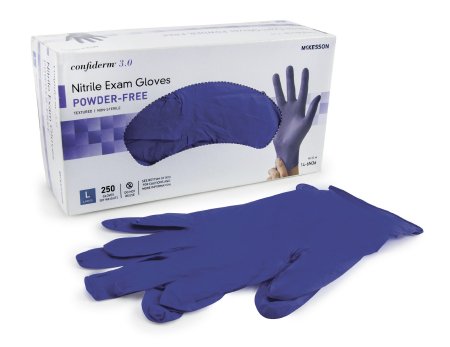 Exam Glove McKesson Confiderm® 3.0 Large NonSterile Nitrile Standard Cuff Length Textured Fingertips Blue Not Rated - 14-6N36