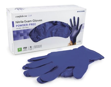 Exam Glove McKesson Confiderm® 3.0 Medium NonSterile Nitrile Standard Cuff Length Textured Fingertips Blue Not Rated - 14-6N34