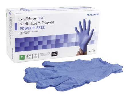 Exam Glove McKesson Confiderm® 3.5C Medium NonSterile Nitrile Standard Cuff Length Textured Fingertips Blue Chemo Tested - 14-6976C