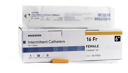 McKesson Female 6" Straight Tip Intermittent Catheters 16Fr. - 16-F616