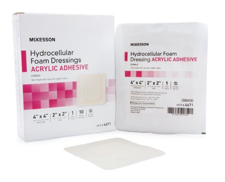 McKesson Hydrocellular Acrylic Adhesive Foam Dressing 4" x 4" - 4671