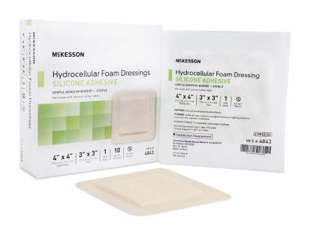 Foam Dressing McKesson 4 X 4 Inch With Border Film Backing Silicone Gel Adhesive Square Sterile - 4843