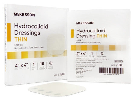 Thin Hydrocolloid Dressing McKesson Film Backing 4 X 4 Inch Square Hydrocolloid / Film - 1883