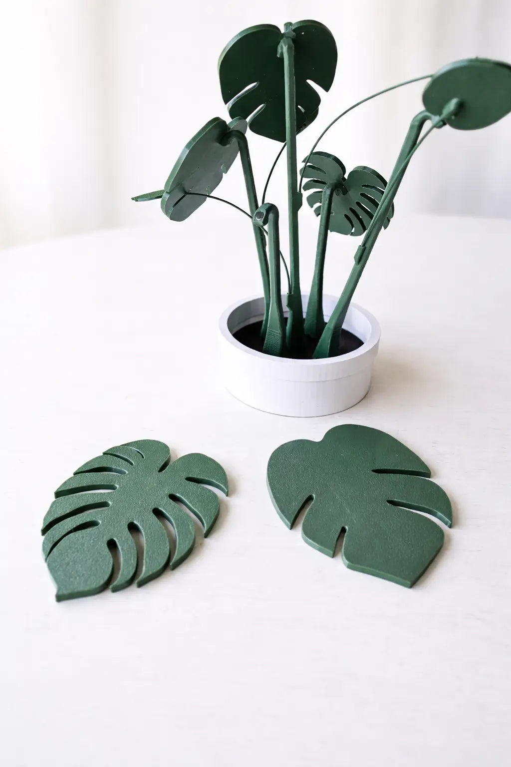 The Tween Space Monstera Coaster Set — Tropical Leaf Coasters with Display Holder | 3D Printed