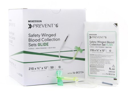 McKesson Prevent® G Blood Collection Set 21 Gauge 3/4 Inch Needle Length Safety Needle 12 Inch Tubing Sterile - 16-BC2134