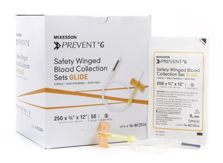 McKesson Prevent® G Blood Collection Set 25 Gauge 3/4 Inch Needle Length Safety Needle 12 Inch Tubing Sterile - 16-BC2534