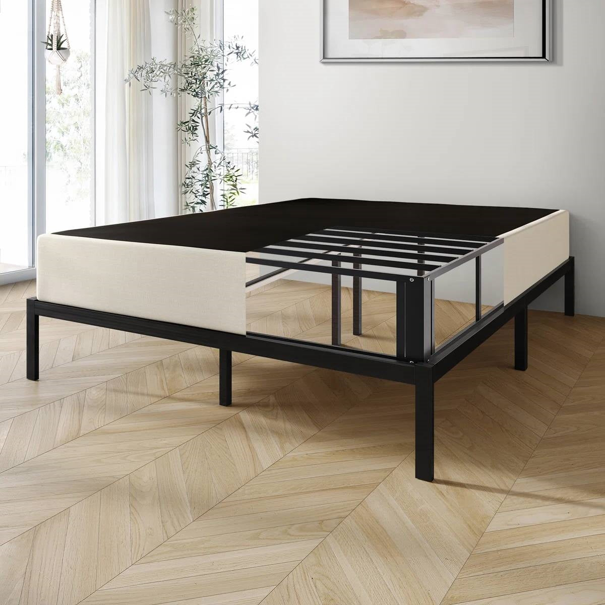 Queen size 7.8-inch Metal Frame Box-Spring Foundation for Mattress with Cover